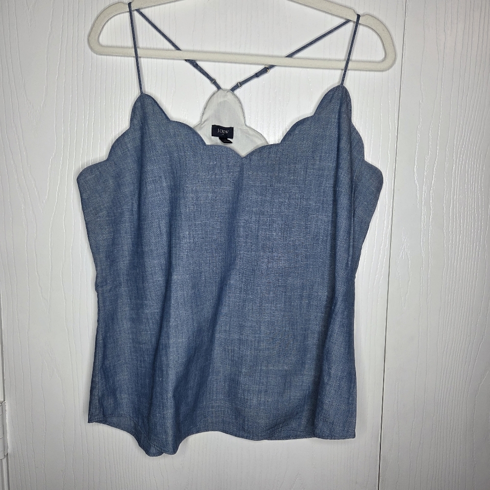 J. Crew Light Blue Scallop Neck Spaghetti Strap Camisole-Size 12